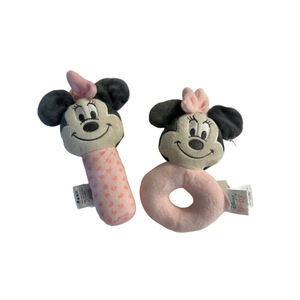 🎀 Disney Baby Minnie Mouse Plush Rattle Set – Soft Pink – Set of 2